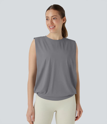 Débardeur de yoga à encolure ronde et fronces, effet rafraîchissant - UPF 50+