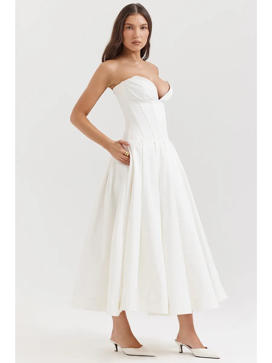 Robe mi-longue sans bretelles pour le printemps et l'été