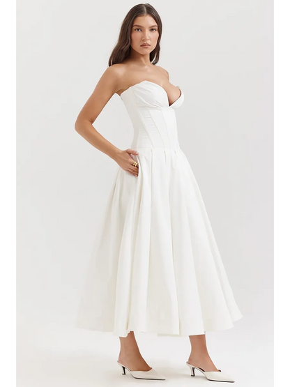 Robe mi-longue sans bretelles pour le printemps et l'été
