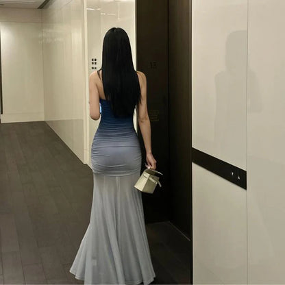 Robe de soirée bustier Liroa, élégante, à effet ombré et froncée