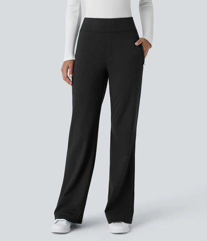 Pantalon de travail évasé pour femme, taille mi-haute, avec poche latérale à fermeture éclair