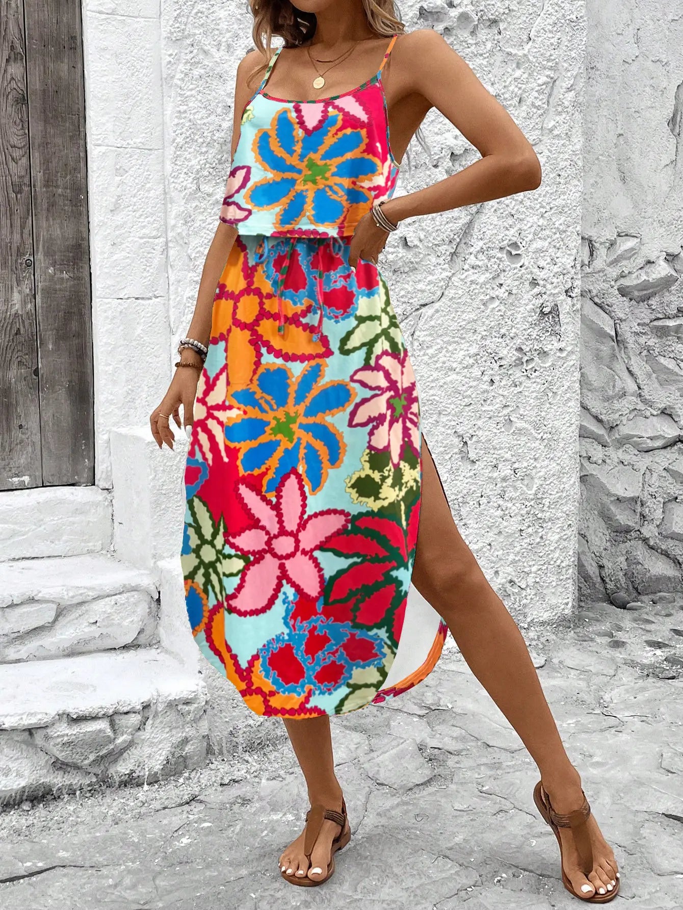 Sommerkleid für Damen mit Spaghettiträgern im Tie-Dye-Look