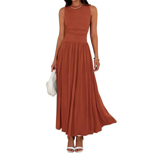 BTFBM Ärmlös maxiklänning med rynkad detalj för sommaren