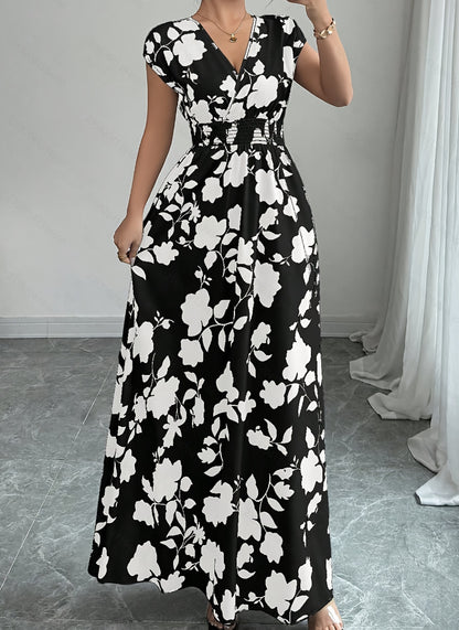 Sommerkleid für Damen mit Blumenmuster und V-Ausschnitt