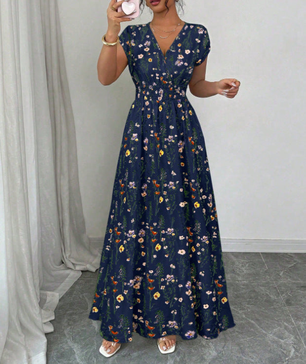 Sommerkleid für Damen mit Blumenmuster und V-Ausschnitt