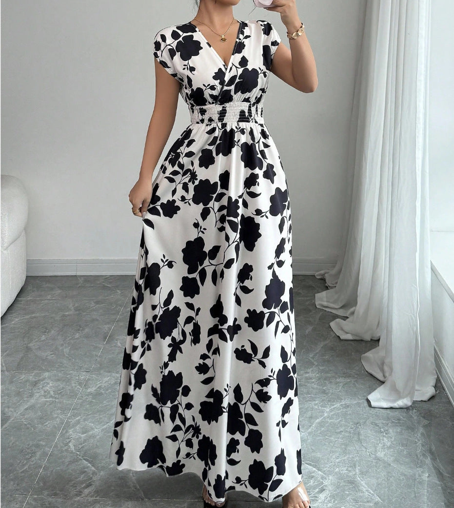 Sommerkleid für Damen mit Blumenmuster und V-Ausschnitt