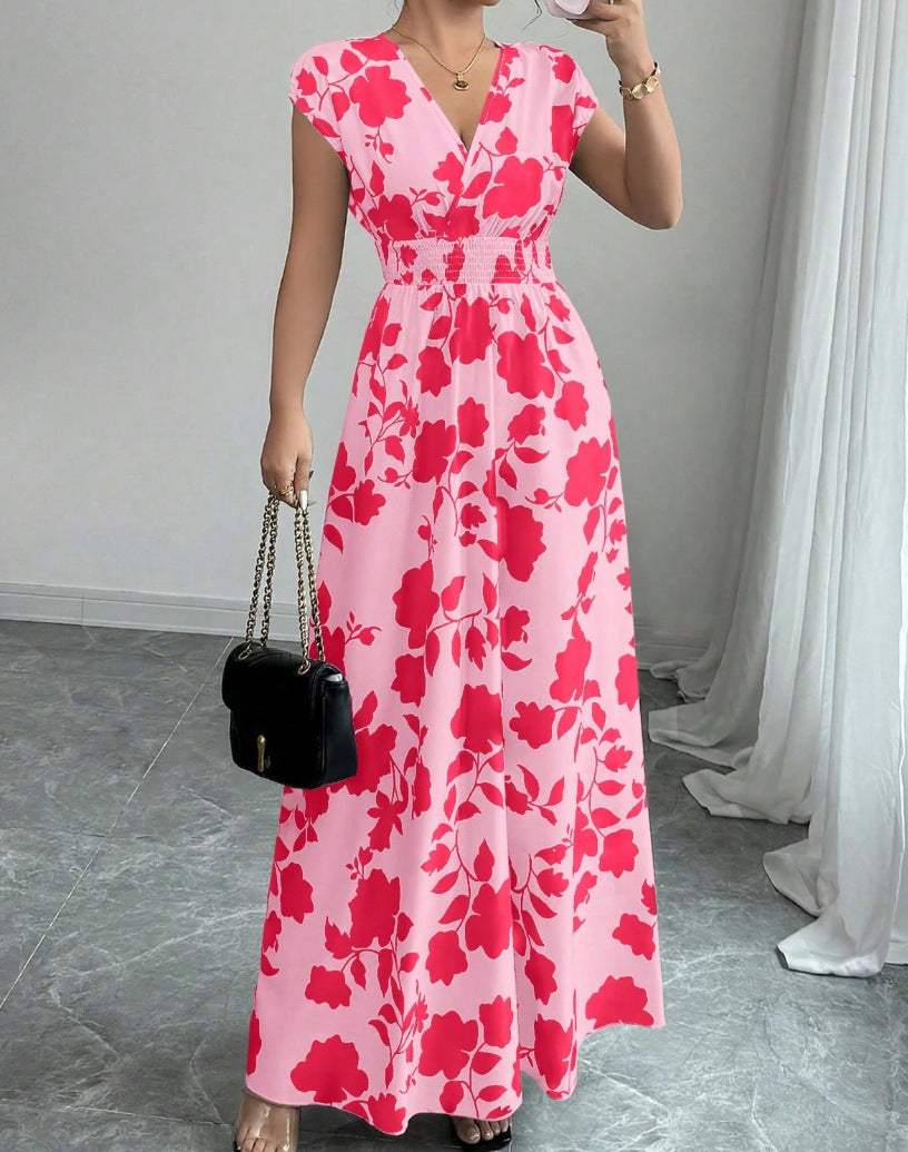 Sommerkleid für Damen mit Blumenmuster und V-Ausschnitt