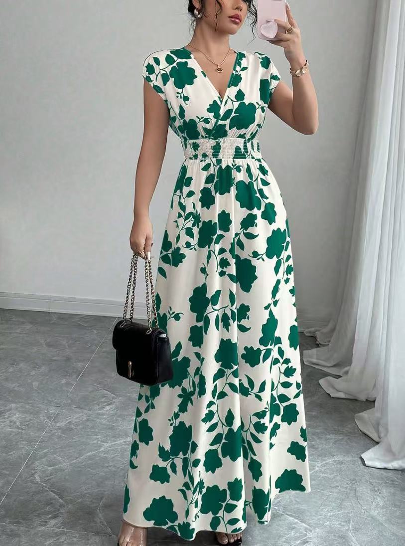 Sommerkleid für Damen mit Blumenmuster und V-Ausschnitt