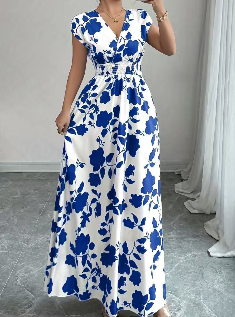 Sommerkleid für Damen mit Blumenmuster und V-Ausschnitt