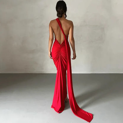 Sexy, rückenfreies, plissiertes, figurbetontes, ärmelloses, elegantes Kleid