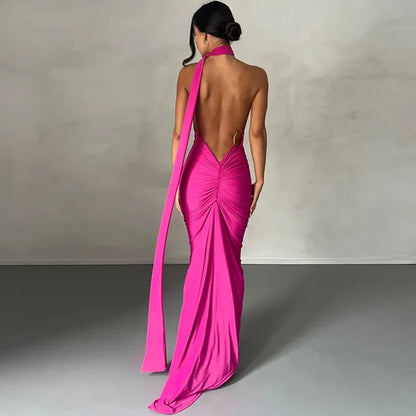 Sexy, rückenfreies, plissiertes, figurbetontes, ärmelloses, elegantes Kleid