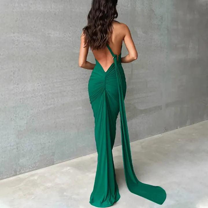 Sexy, rückenfreies, plissiertes, figurbetontes, ärmelloses, elegantes Kleid