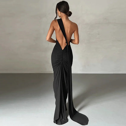 Sexy, rückenfreies, plissiertes, figurbetontes, ärmelloses, elegantes Kleid