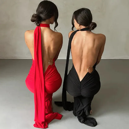 Sexy, rückenfreies, plissiertes, figurbetontes, ärmelloses, elegantes Kleid
