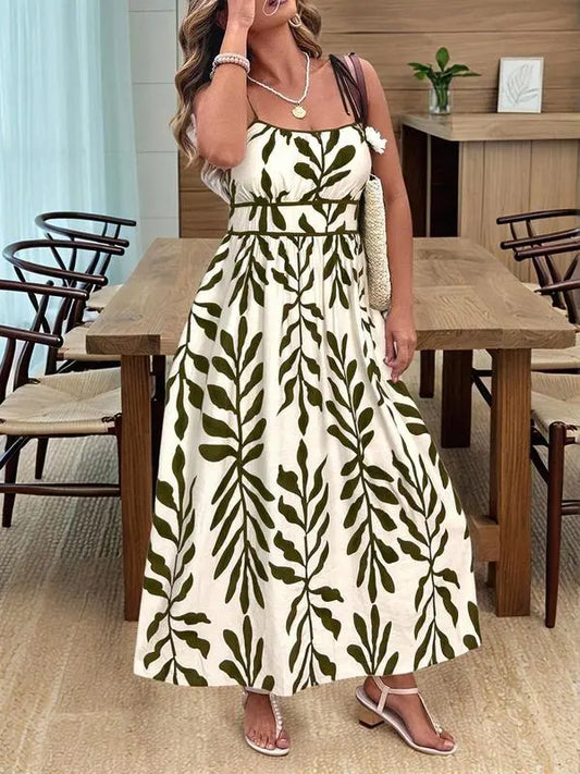 Leaf Print Cami Maxi Dress
