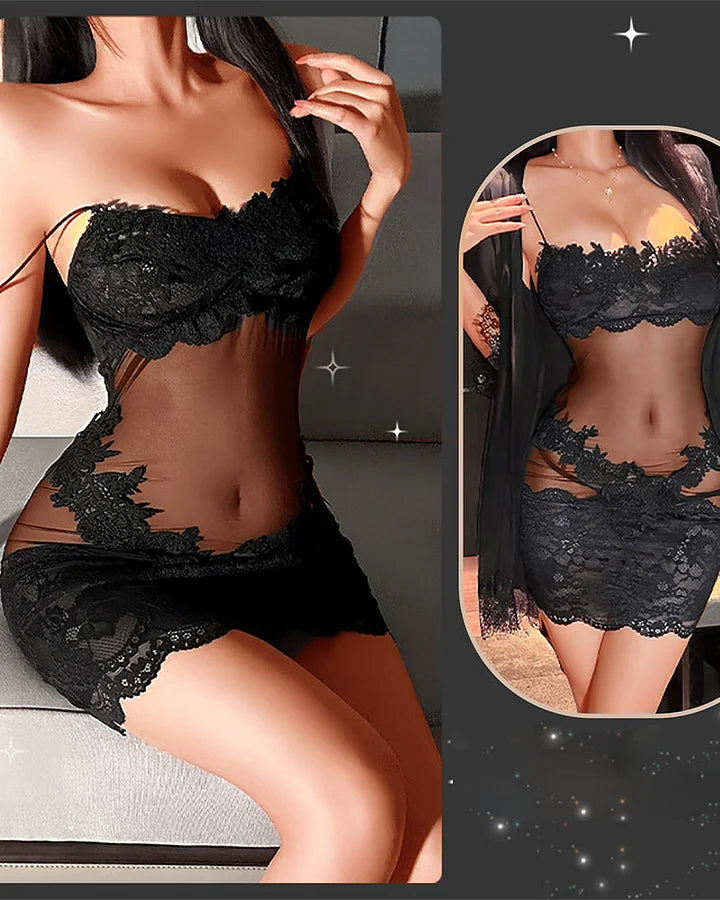 Ensemble de pyjama en dentelle et maille pour femme