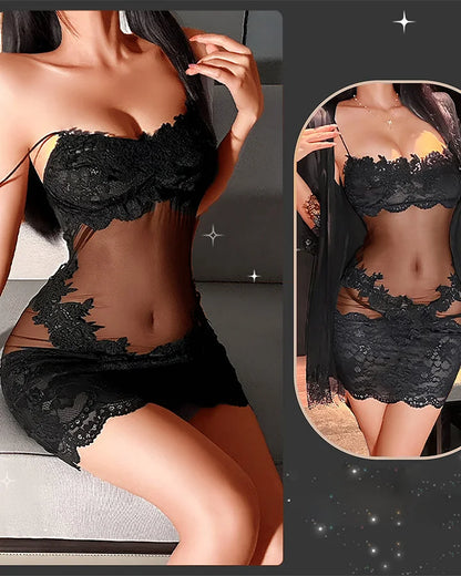 Ensemble de pyjama en dentelle et maille pour femme