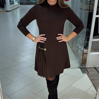 Elegant Long-Sleeved Dress with Pleated Panels