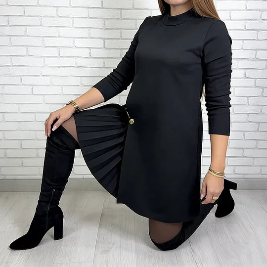 Elegant Long-Sleeved Dress with Pleated Panels