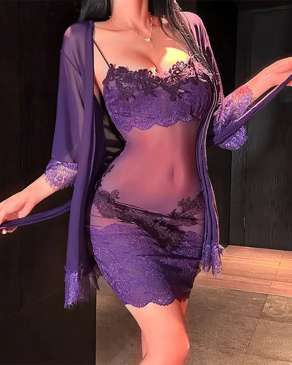 Ensemble de pyjama en dentelle et maille pour femme