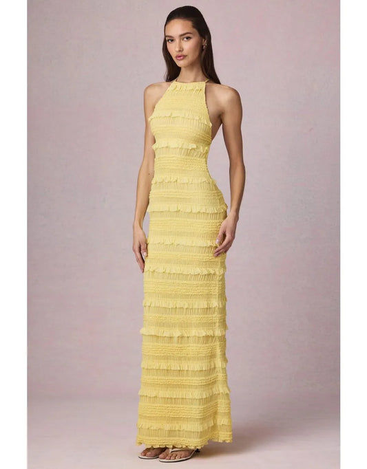 Maxikleid mit Rüschen, rückenfrei und Neckholder-Ausschnitt