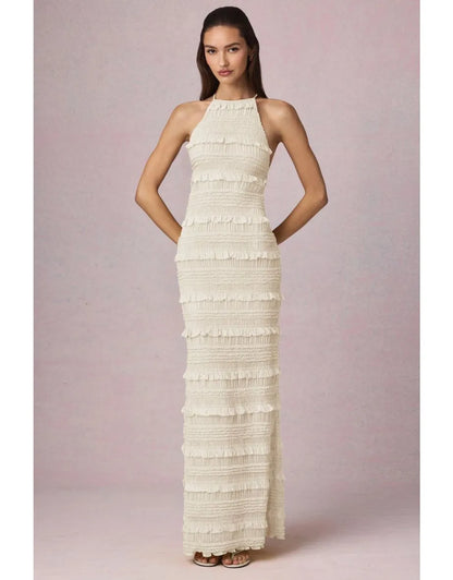 Maxikleid mit Rüschen, rückenfrei und Neckholder-Ausschnitt